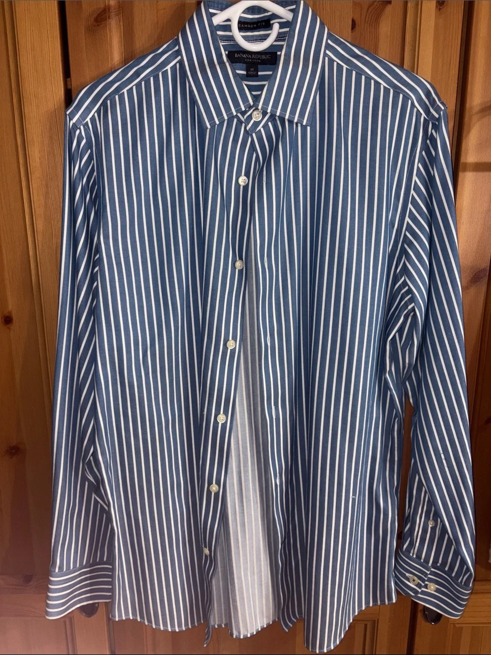 Banana Republic Blue and White Vertical Stripe Dress Shirt